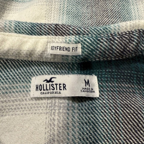 Hollister Flannel Shirt Womens Medium Boyfriend Fit Plaid Button Up Green - Picture 2 of 5